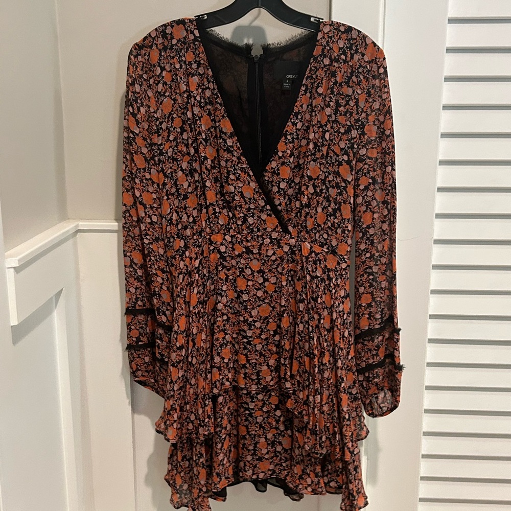 Greylin Black and Orange Floral Dress